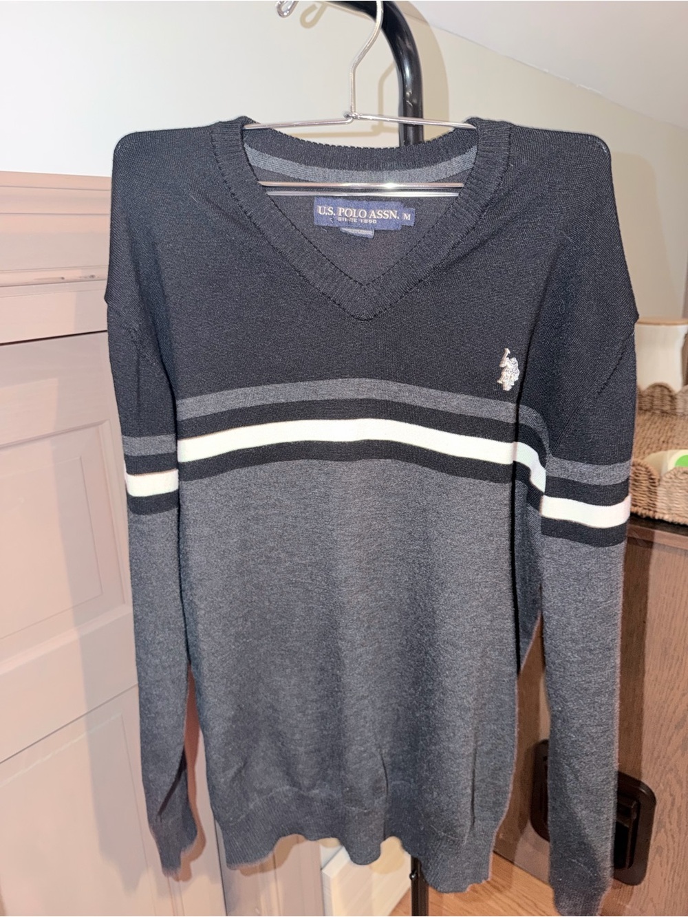 U.S. Polo Assn. Men’s V-Neck Sweater in Black, Gray & White